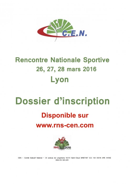 Annonce Dossier INSCRIPTION RNS 2016